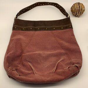 LuLu NYC Burlap and leather market bag